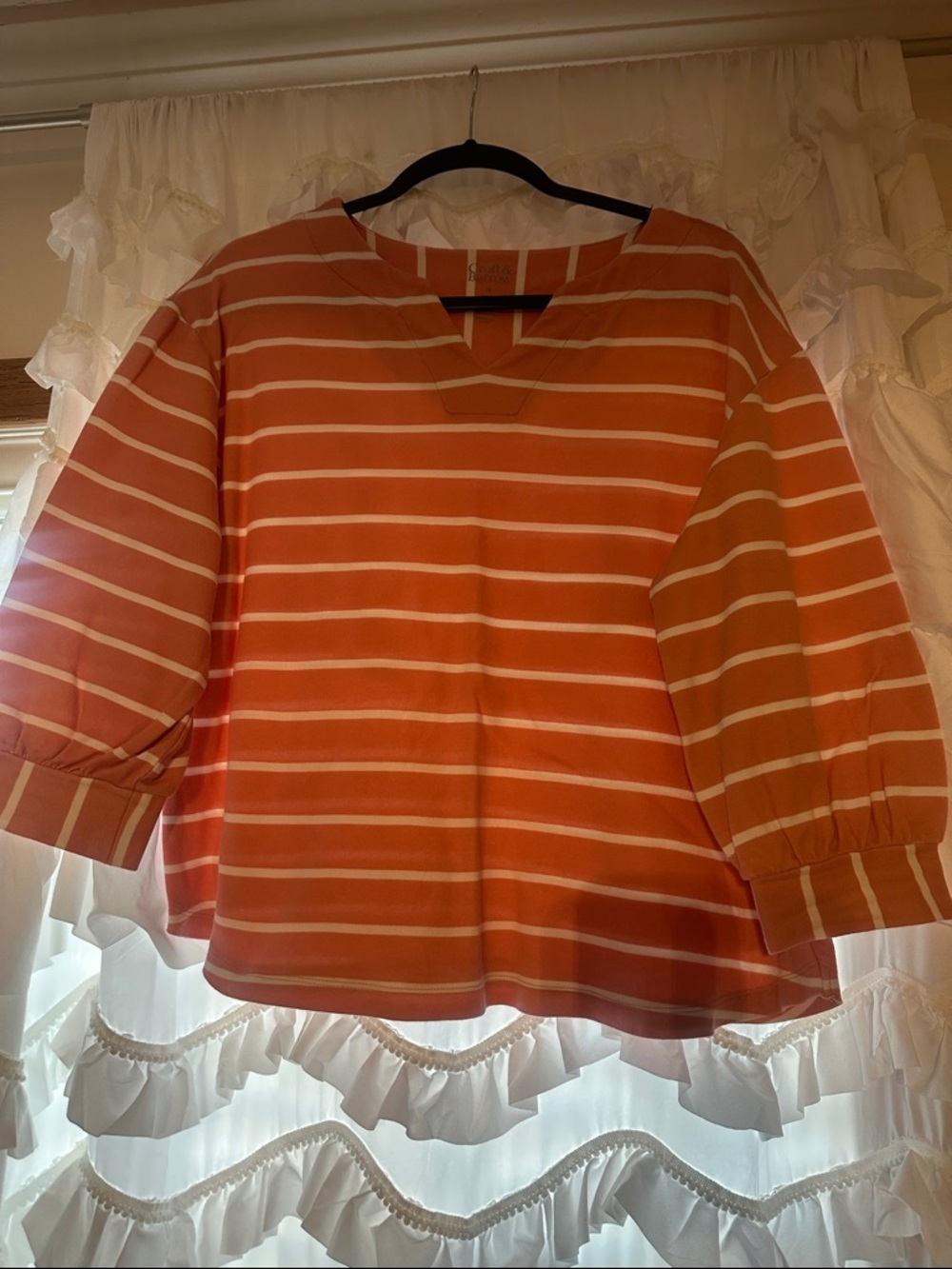croft & barrow Peach and White Striped V‑Notch Blouse